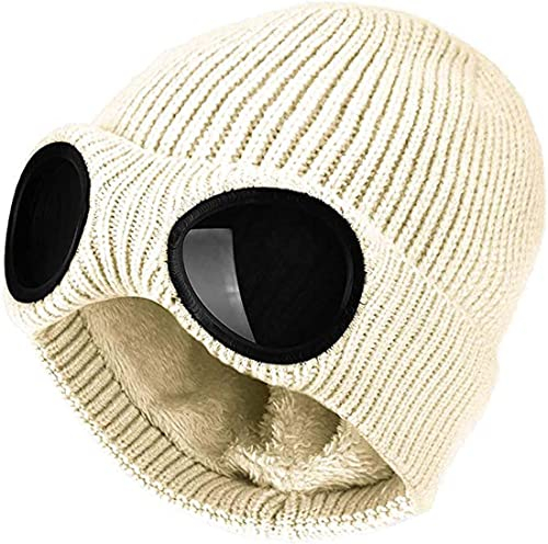 Yixda Unisex Goggle Beanie Mützen Warme Feinstrick Chunky Ski Wintermütze (Beige)
