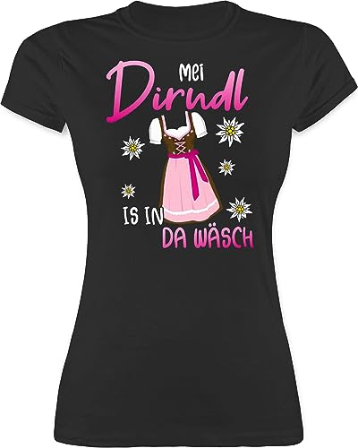 Shirt Damen - Kompatibel mit Oktoberfest - MEI Dirndl is in da Wäsch - XXL - Schwarz - trachtenshirt Trachten t Shirts bayrische dirndel Tshirt Oktoberfest-t-Shirt trachtenoberteile Frauen bayrisch