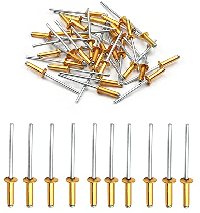 MroMax 1000Pcs 1/8 x 1/2 Aluminum Blind Rivets, 3.2 x 12.7mm Pop Rivets, Aluminum Grip and Steel Mandrel, Domed-head Blind Rivets for DIY/Automotive Repairs/Furniture Gold Tone