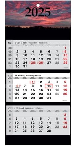 JAROGRAF Wandkalender 2026 – 3-Monats-Kalender mit praktischem Wandplaner für effiziente Jahresplanung, Feiertage, Schulferien und wichtige Termine (West) Dreimonatskalender