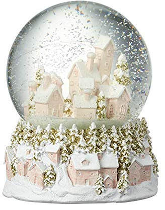 Heaven Sends Weihnachtsdorf-Schneekugel, rosa und goldfarben, Weihnachtsstadtbild, Kuppel-Ornament