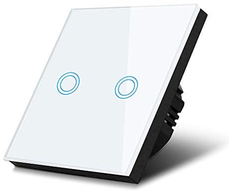 Interruptor de luz táctil, doble, vidrio, blanco con botón redondo dimensiones 86x86 mm, con iluminación de botón Maclean Energy MCE704W