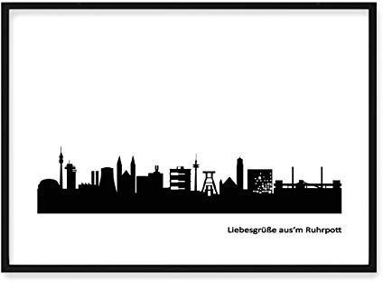 Wandbild Ruhrpott Skyline mit Individuellem Text Personalisiertes Bild in S/W & Metall optional mit Rahmen Geschenk Geschenkidee Einzug Umzug Familie Freunde