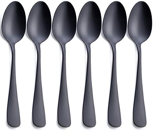 Matte Black Dinner Spoon, GoGeiLi Stainless Steel Satin Finish 7.8-inch(19.8cm) Silverware Flatware Spoon Set, Service for 6, Dishwasher Safe