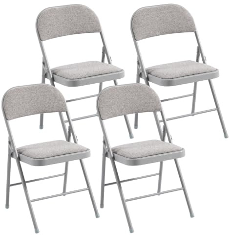 Charles Jacobs Cushioned Fabric Folding Chairs with a Grey Metal Frame - Set of 4