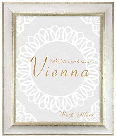 BIRAPA Bilderrahmen silber Vienna Rahmen 30x45 cm - Bilderrahmen vintage in Weiß Silber, Bilderrahmen Holz mit Zierleiste innen und außen, Fotorahmen, Holzrahmen