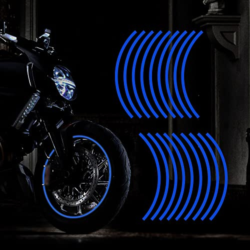 TOMALL 18pcs verlängern 43cm reflektierende Rad Felgenstreifen Aufkleber für Motorradräder Auto Radfahren Fahrrad Fahrrad Nacht reflektierende Sicherheit Dekoration Streifen Universal (Blau)