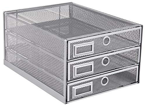 Annova Desk Organizer Wire Mesh 3 Tier Sliding Drawers Paper Sorter (Silver)