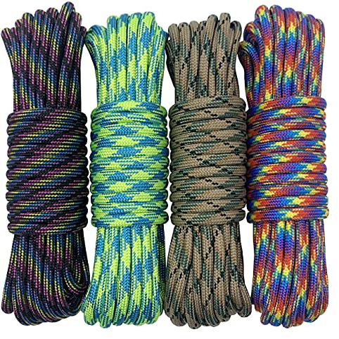 aufodara 4 Stück 19ft/6 Meters Paracord Schnüre 4mm Nylon Seil 7 Kern-Strängen - 4 Farben, Gesamtlänge 76ft (D4-F-4X19FT)