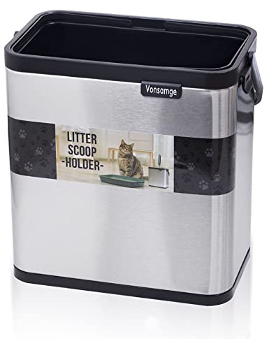 Vonsamge Universal Cat Litter Scoop Holder, Stainless Steel Small Portable Cat Litter Scooper Holder Trash Container.