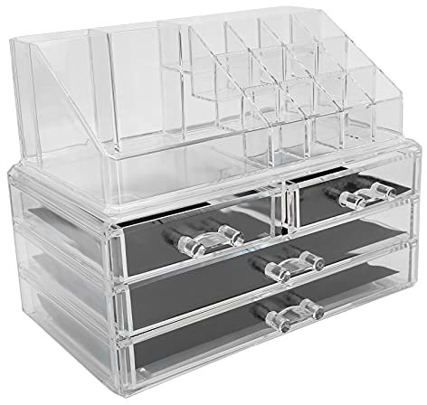 Porta cassetti per trucco, scatola portaoggetti trasparente per cosmetici con 3 cassetti per uso domestico per professionisti
