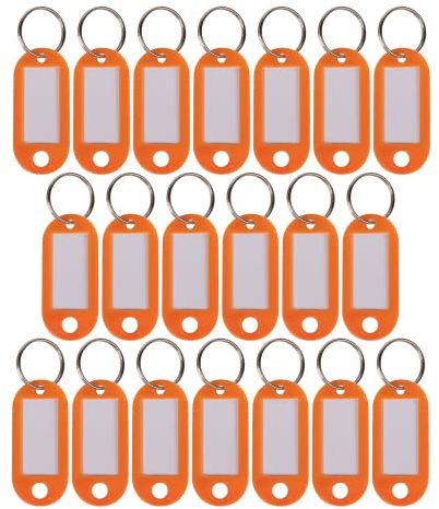WINTEX 20x Schlüsselanhänger beschriftbar - Strapazierfähige Schlüssel Anhänger mit Etiketten - Farbige Schlüsselanhänger zum Beschriften für Organisation oder Reisen - Orange