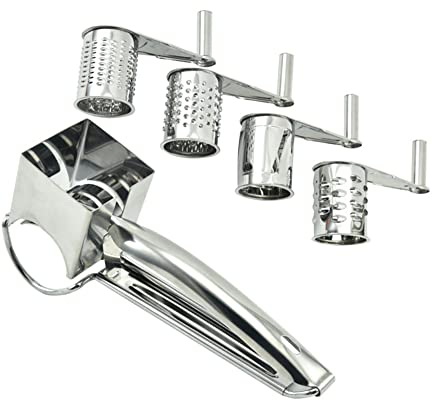 Râpe À Fromage Rotative Hachoirs À Légumes En Acier Inoxydable Mandoline Multifonctionnelle Trancheuse Chopper Râpes Rondes Spiralizer Gadgets De Cuisine (1 pcs 4 en 1)