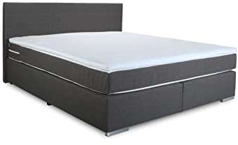 Mivano Simba Boxspringbett/Komfortables Bett mit Durchgehender Matratze (H3) und Topper, Flachgewebe, Dunkelgrau, Liegefläche 140 x 200 cm