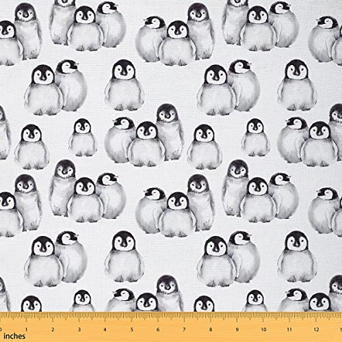 Pinguin Stoff Meterware für Kinder Jungen Mädchen Antarktis Tier Polsterstoff Kawaii Cartoon Pinguin Dekostoff zum Quilten Nähen Geschenk DIY Art Kleidung Grau Weiß Schwarz 184 x 150 (HxB)