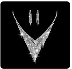 Wedity Braut Braut Halskette Kristall Ohrringe Set Silber Hochzeit Quaste Halskette Halsketten Schmuck