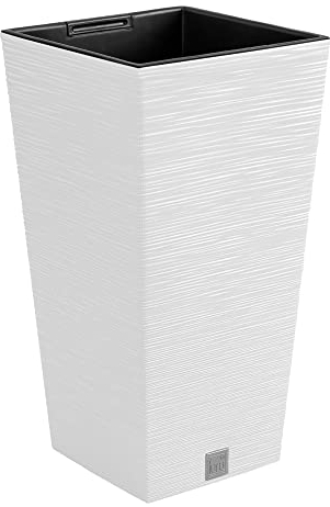 Macetero color blanco, con depósito, colección FURU, de 29,5 x 29,5 x 55 cm, capacidad de 14 L.