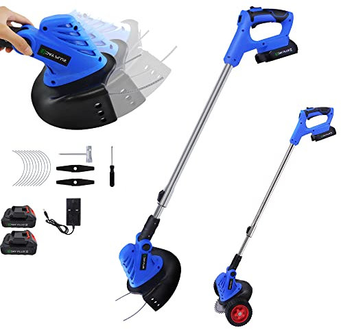 Grass Strimmer Cordless Electric 24V Grass Trimmers Battery Strimmer with Blades 15cm Cutting Diameter, 2 Batteries, Charger & Quick Change Spare Blades Included, Suitable for Garden Lawn