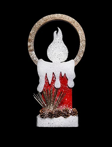 31Cm Christmas Pre Lit Candle Battery Operated Glitter Foam Snow Covered Finish Table Decoration Red