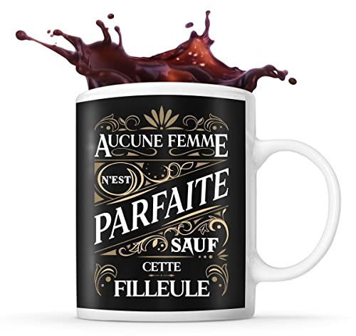 Planetee Tasse noir Femme Parfaite Filleule | Mug original idéal pour cadeau de noël et anniversaire
