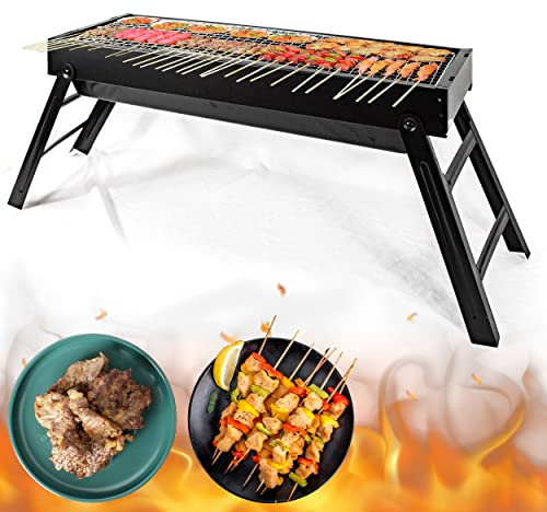 Barbacoa Plegable Portátil Sobremesa 58x20x37cm - Parrilla de Carbón BBQ de Acero al Aire Libre, Picnic y Camping