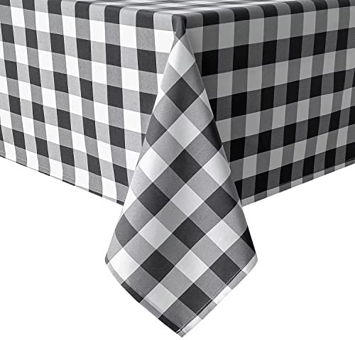 Hiasan Nappe rectangulaire Vichy Anti-Taches Lavable, Nappe Exterieur Impermeable Jardin, pour Salle à Manger, Jardin, fête, Pique Nique, Anniversaire, Mariage ou Maison, 110x140cm Noir et Blanc