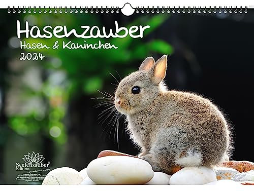 Hasenzauber Hasen und Kaninchen DIN A3 Kalender für 2024 - Geschenkset Inhalt: 1x Kalender, 1x Weihnachtskarte (insgesamt 2 Teile)