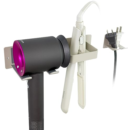 otuiaim Wandhalterung für Haartrockner und Glätteisen mit Kabelmanagement, Metall-Wandhalterung für platzsparendes Aufhängen von Haartrocknern im Badezimmer, Werkzeug-Aufbewahrungsorganizer, Lichtgrau