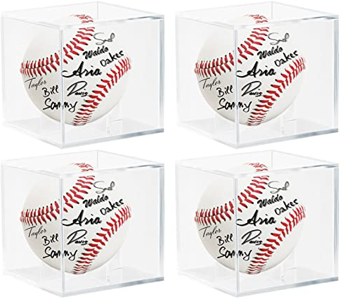 Acryl-Baseball-Vitrine – UV-geschützte Baseball-Halterung für Display, Vitrine für signierten Baseball, Tennisball, Golfball, Billardball, Erinnerungsstücke, 4 Stück