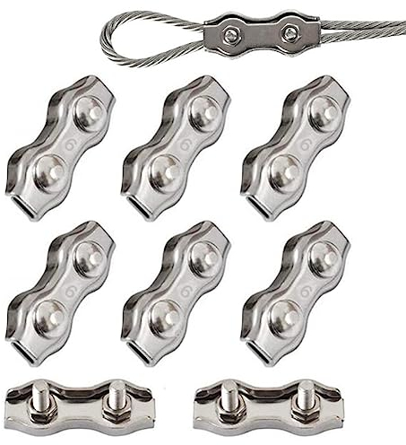 6 Piezas Abrazadera de Cable Dúplex Clips M6 Abrazadera de Cuerda de Alambre Clips Dúplex Acero Inoxidable 304 para Cuerda de Alambre de 6 mm Cable Aparejo