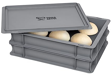 TOMASETTI 2 cajas para pizza, 1 tapa, tamaño de la caja de pizza: 30 x 40 x 8 cm, bandeja para masa de pizza y más, práctico accesorio para pizza como caja apilable para pizza, caja de fermentación