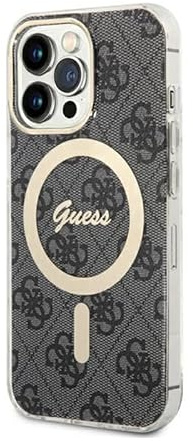 CG MOBILE Guess Handyhülle Kompatibel mit Magsafe – iPhone 13 Pro Handyhülle in Schwarz 4G Gold Ring Logo Anti-Kratzer, Bequem & Langlebig Hartschale mit Zugänglichen Anschlüssen