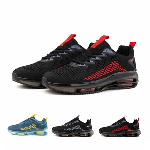 Hitmars Chaussure Running Homme Basket Course Sport Tennis Fitness Chaussures de Sport Gym Outdoor Respirante Confort Casual Sneakers Homme Noir et Rouge N2 EU40