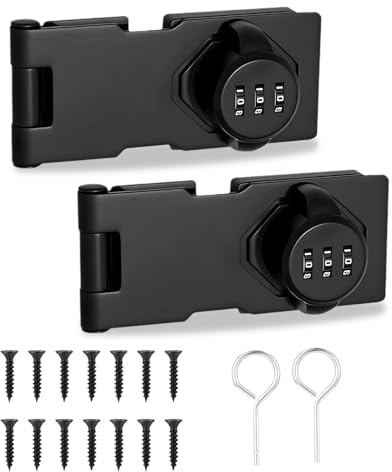 Golgner Lot de 2 cadenas à combinaison verrouillable à 3 chiffres avec vis Serrure à mot de passe mécanique pour armoire, placard, porte de grange Noir