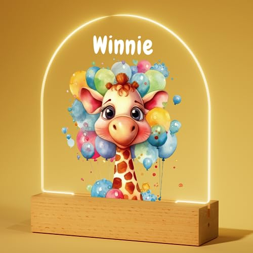 Bemaystar Personalisiertes Nachtlicht Baby – Giraffen Nachtlicht, Nachttischlampe mit Namen, Geschenk zur Geburt Junge, Taufgeschenke für Mädchen, Personalisierte Geschenke Kinder