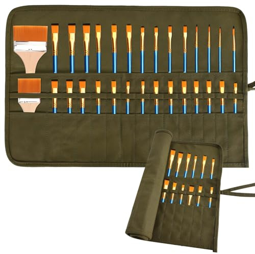 Pinsel Taschen 30 Slots Stifterolle Rollmäppchen Stifteetui Rolle Pinselmappe Leer Künstler Pinselrolle Groß Makeup Pinsel Tasche Leinwand Stifterolle Pinsel Etui Case Für Stifte Aquarell Öl-Pinsel