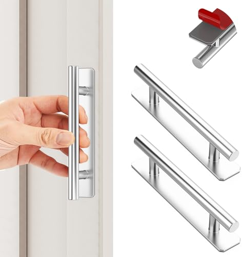 KIKISML 2 Pièces Poignée de Meuble Autocollante, Tirer la poignée Autocollantes en Aluminium Pas de perçage pour Tiroir Placard Porte Coulissante Armoires de Cuisine-150mm Argent