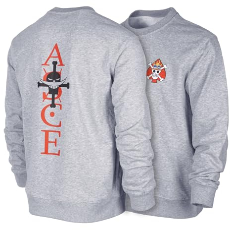 GMYG ONE Ruffy Piece Whitebeard Portgas·D·Ace Logo Japanische Anime Grafik Premium Baumwolle Herren/Damen Sweatshirts/Pullover (Grau,M)