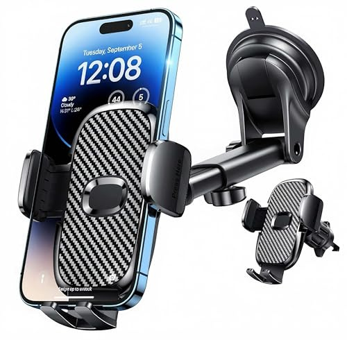 Car Phone Holder[Military-Grade 360°Suction Cup]Phone Holders for Your Car Universal Accessories Air Vent Dashboard Windshield Phone Mount Automotive Cradles Fit for Dash Mounting Kits iPhone