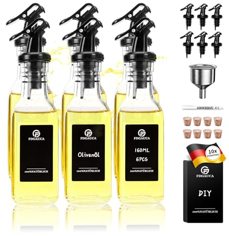 SAEIV 【Portable】Lot de 6 Bouteille Huile et Vinaigre, 160 ml Distributeur Huile d'olive, Bouteille Huile Olive, Huilier, Petite Bouteille Huile et Vinaigre pour Barbecue en Plein Air