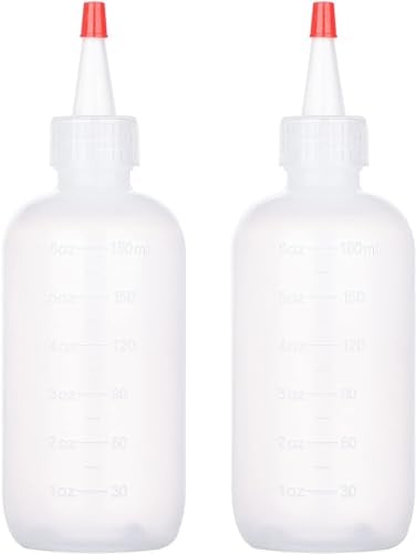 2 Pieces Applicator Bottle with Tip, 4oz/120ml Squeeze Bottle with Nozzle, Transparent Hair Oil Applicator Bottle, Plastic Squeeze Liquid Containers for Paint Art, Craft, Salon Hair Care (180ml)