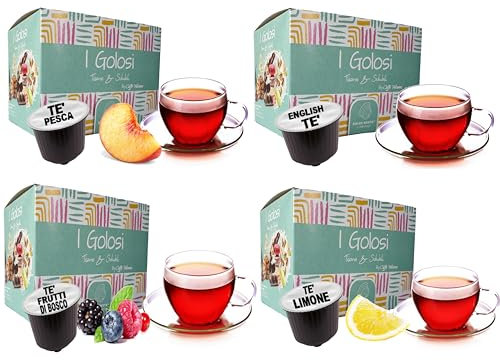 Caffè Vulcanus - 60 capsules soluble - Mélange de saveurs : Thé anglais, Thé au citron, Thé à la pêche et Thé aux baies - Capsules compatibles avec Nescafé Dolce Gusto