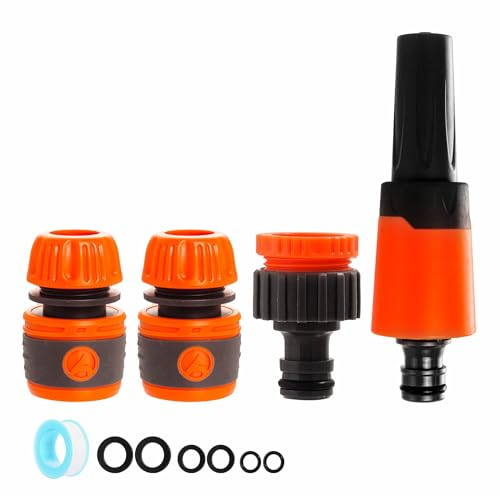 Garden Hose Pipe Spray Gun Hose Nozzle Hose Fitting Starter Set with Tap Hose Connectors and Fittings, Water Hose Spray Gun for Plants Lawns Watering, Car Cleaning, Pets Bathing