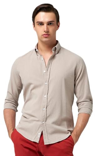 D'S DAMAT Leinenoptik Hemd Herren Langarm Slim Fit, 100% Baumwolle Atmungsaktiv Freizeithemd Herren, Leichte Kleidung Herren, Schickes Männer Hemd, Sommer Shirt, 6 Farboptionen, S M L XL | Beige - XL