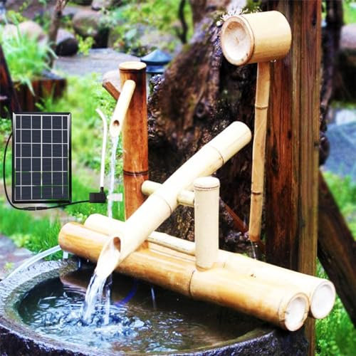 aweiyouxiang Fontaine d'eau Solaire en Bambou, décoration de Jardin Zen Feng Shui en Bambou, décoration de Jardin extérieur, décoration de la Maison pour pelouse intérieure et extérieure