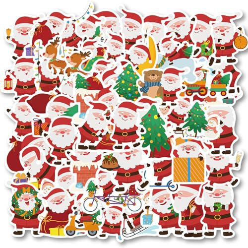 Aufkleber Weihnachten Weihnachtsdeko - 50Stück Weihnachtsmann Weihnachtssticker Selbstklebend Sticker Weihnachten Deko Weihnachtsaufkleber für Kinder Erwachsene Laptop Skateboard Telefon Gitarre