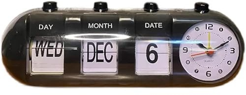 BSTCAR Calendario de Escritorio Perpetuo con Reloj, Reloj Despertador con Tapa Manual, Calendario, Reloj Despertador con Pilas, Reloj de Escritorio para Estudio, Habitación, Oficina