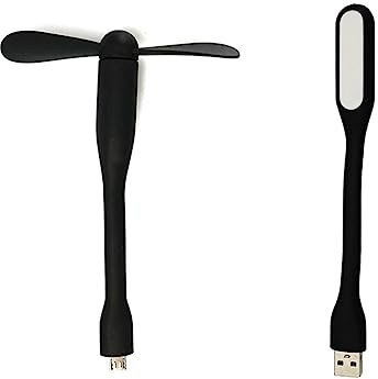 GROCKSTR Mini ventilateur de bureau multifonction USB avec lumière USB universelle à économie d'énergie, lumière LED, noir