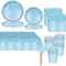 Baby Blue Shiny Glitter Diamond Party Tableware for Girls,81pcs Blue Birthday Dinnerware Paper Plates Cups Napkins and Tablecloth Set for Her Birthday Gifts Princess Party Supplies Table Décor