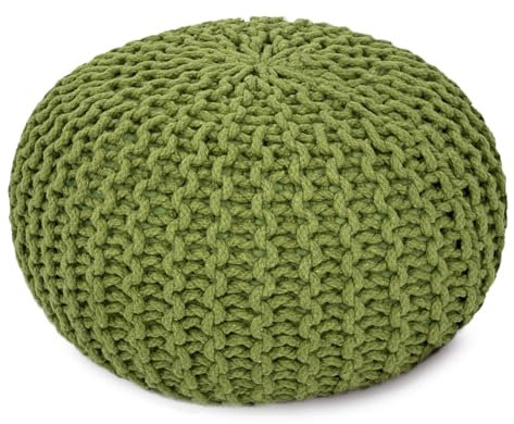 Amago home Strickhocker Pouf Ø45 o. 55cm Bodenkissen Sitzpouf XXL Baumwolle nachhaltig Größe ø 45 cm, Farbe grün